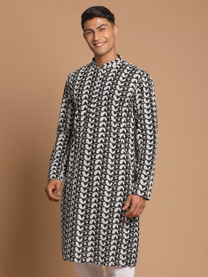 VASTRAMAY Men Embroidered A-line Kurta(Black)