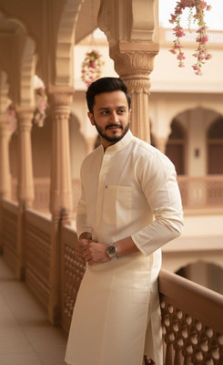 wabastacloset Men Solid Straight Kurta(Beige)