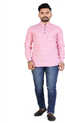 ZURINE Men Printed A-line Kurta(Pink)