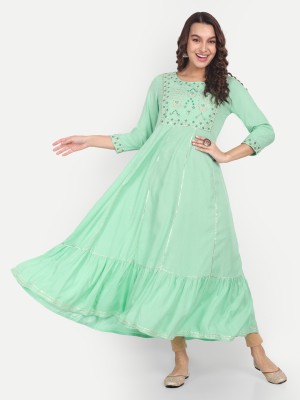 AARTI FASHION Anarkali Gown(Light Green)