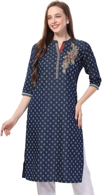Meher Impex Women Embroidered Straight Kurta(Dark Blue)
