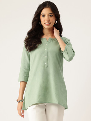 Feranoid Retail Women Solid Tunic Kurta(Green)