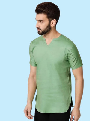 COSLETIC Men Solid Straight Kurta(Green)