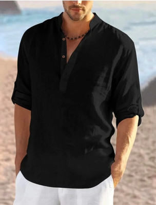 GUYS HUBB Men Solid Straight Kurta(Black)