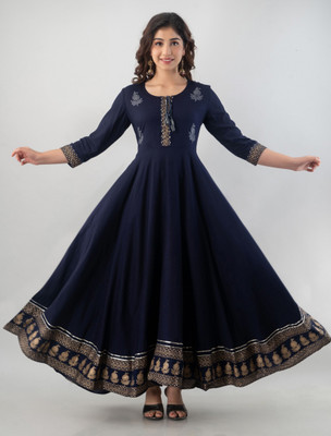 Style N Trend Women Embroidered Anarkali Kurta(Dark Blue)