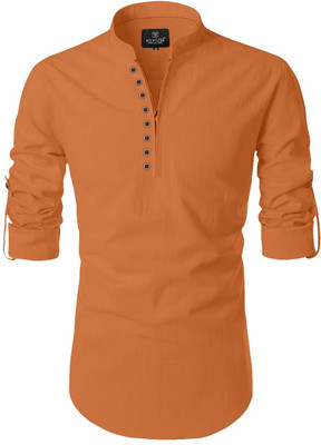 RADHE RADHE Men Solid Straight Kurta(Orange)