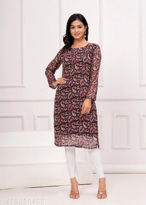 LAHER FASHION Women Printed A-line Kurta(Black)