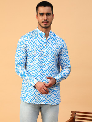 Tabard Men Printed Straight Kurta(Blue)