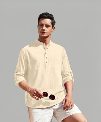 TrendiVastra Men Solid Straight Kurta(Beige)