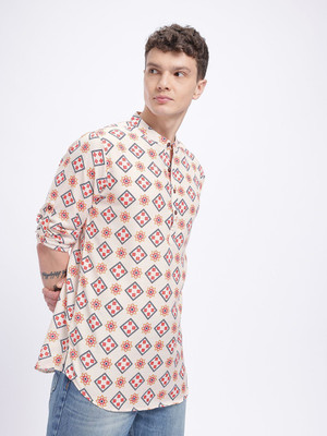 Anouk Rustic Men Printed Straight Kurta(White)