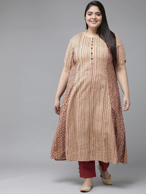 AKIKO Women Striped A-line Kurta(Maroon)