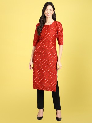 1 Stop Fashion Women Printed Straight Kurta(Red, White, Black)