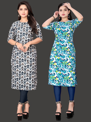 RITOSA Women Printed Straight Kurta(Red)