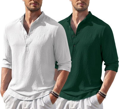 ZARTHA Men Solid Straight Kurta(White, Dark Green)