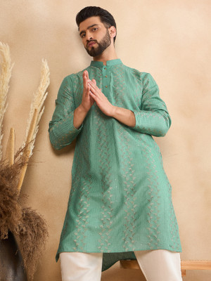 HERE&NOW Men Embroidered Straight Kurta(Light Green)