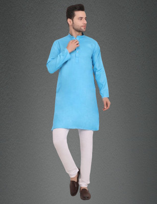 BISWAS Men Solid Straight Kurta(Light Blue)