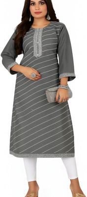 Soura Women Striped Straight Kurta(Grey)