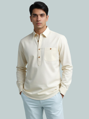 Univibe Men Solid A-line Kurta(Beige)