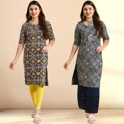 EthnicBasket Women Printed Straight Kurta(Multicolor)