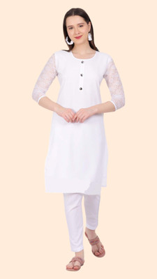 Adgood fashion Women Printed Straight Kurta(White)
