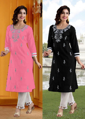 SISTO Women Embroidered Straight Kurta(Multicolor)