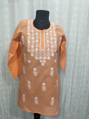 The Chikankari Story Women Embroidered Straight Kurta(Orange)
