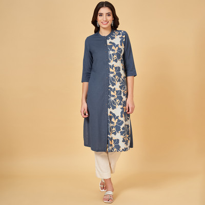 Rangmanch by Pantaloons Women Solid A-line Kurta(Beige, White, Blue)