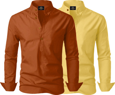 Kavyangle Creation Men Solid Straight Kurta(Brown, Yellow)