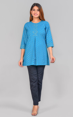IKRASS Women Printed A-line Kurta(Blue)