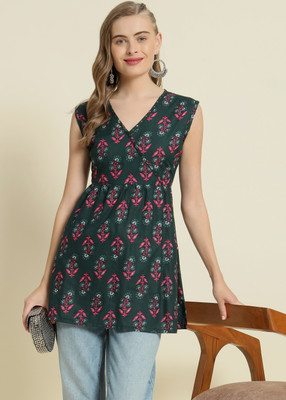Earthstick Women Printed Straight Kurta(Dark Green)