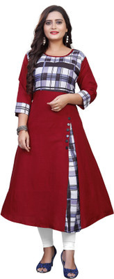Henshi Women Printed A-line Kurta(Maroon)
