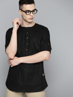 DENNISON Men Solid Straight Kurta(Black)
