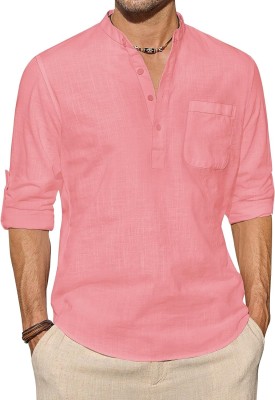 Vida Loca Men Solid Straight Kurta(Pink)