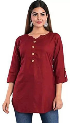 Suvi Women Solid A-line Kurta(Red)