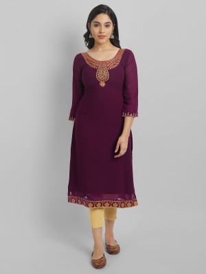 Vastani Enterprise Women Embroidered A-line Kurta(Purple)