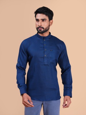 MANNYATA Men Solid Straight Kurta(Dark Blue)