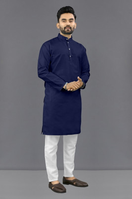 Shree Dutt Creation Men Solid Straight Kurta(Dark Blue)