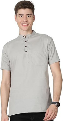 Vimal Star Men Solid Straight Kurta(Grey)