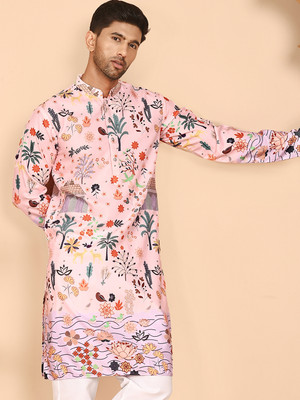 Jompers Men Printed Straight Kurta(Orange)