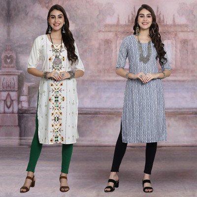 Moda Rapido Women Printed Straight Kurta(Multicolor)
