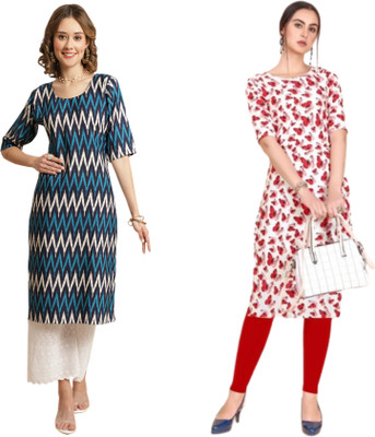 KALLAXI Women Printed Straight Kurta(Multicolor)