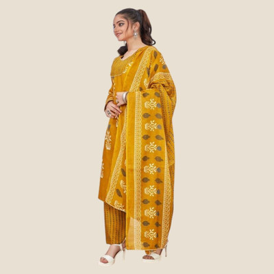 HouseOfCommon Women Self Design Straight Kurta(Yellow)