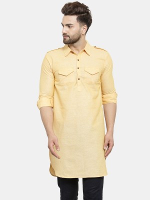 Enchanted Drapes Men Solid Pathani Kurta(Yellow)