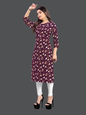 dharmanandan creation Women Printed Flared Kurta(Purple)