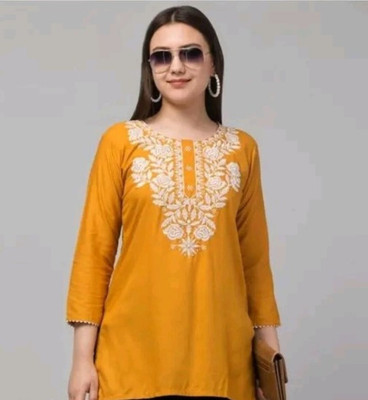 Saba Women Embroidered Straight Kurta(Yellow)