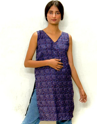 Sajjani Women Geometric Print, Printed Straight Kurta(Purple)