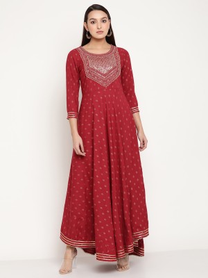 aayusika Women Embroidered Anarkali Kurta(Maroon)