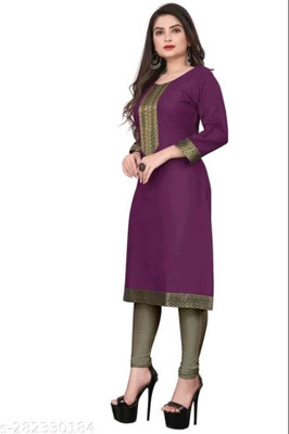 Maaa Meladi CreationS Women Solid Straight Kurta(Purple)