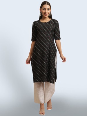 EthnicBasket Women Printed A-line Kurta(Black, White)