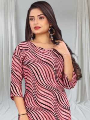 SUMITA SAREE Women Printed Straight Kurta(Pink)